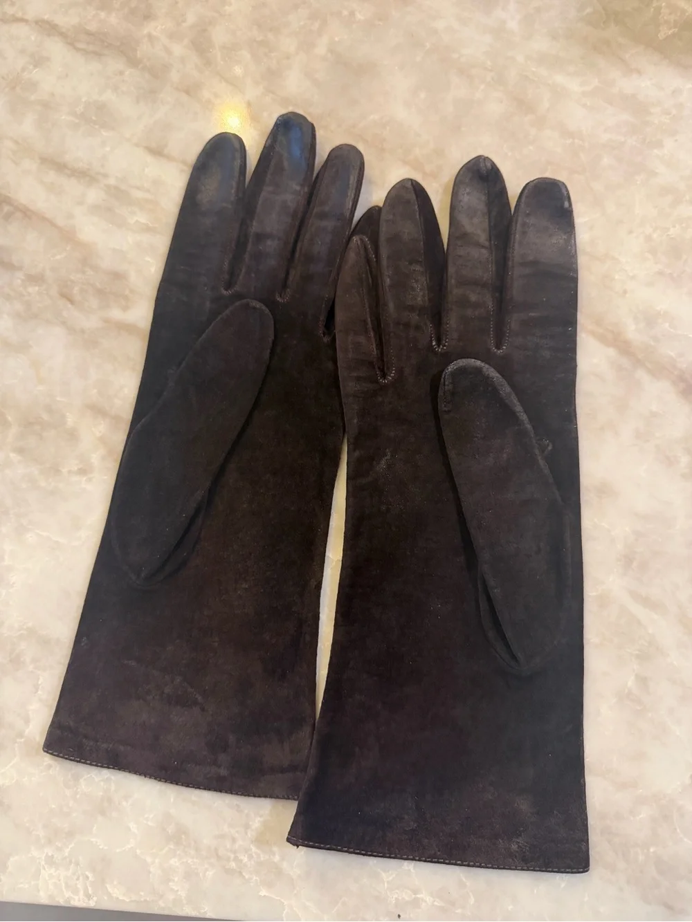 Vintage CHANEL Brown Suede Long Women's Gloves with Embroidered CC